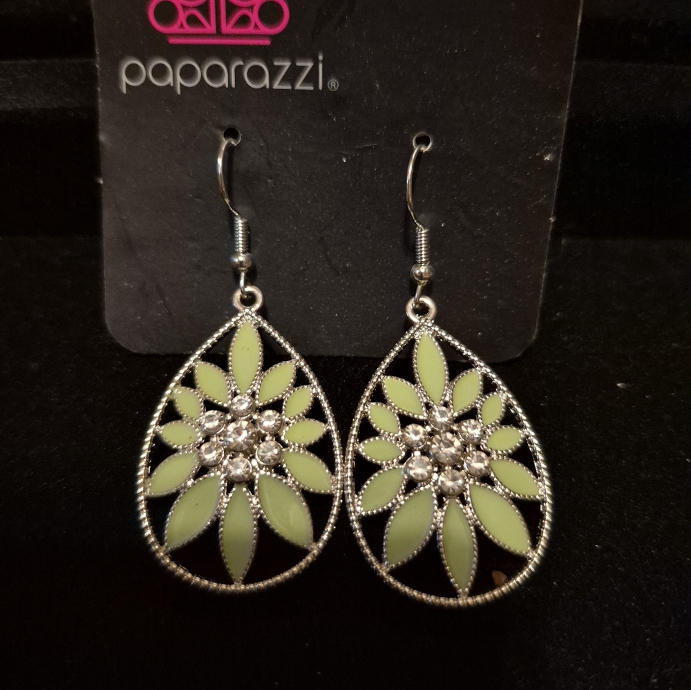 paparazzi Lime Green Floral Teardrop Crystal Earrings